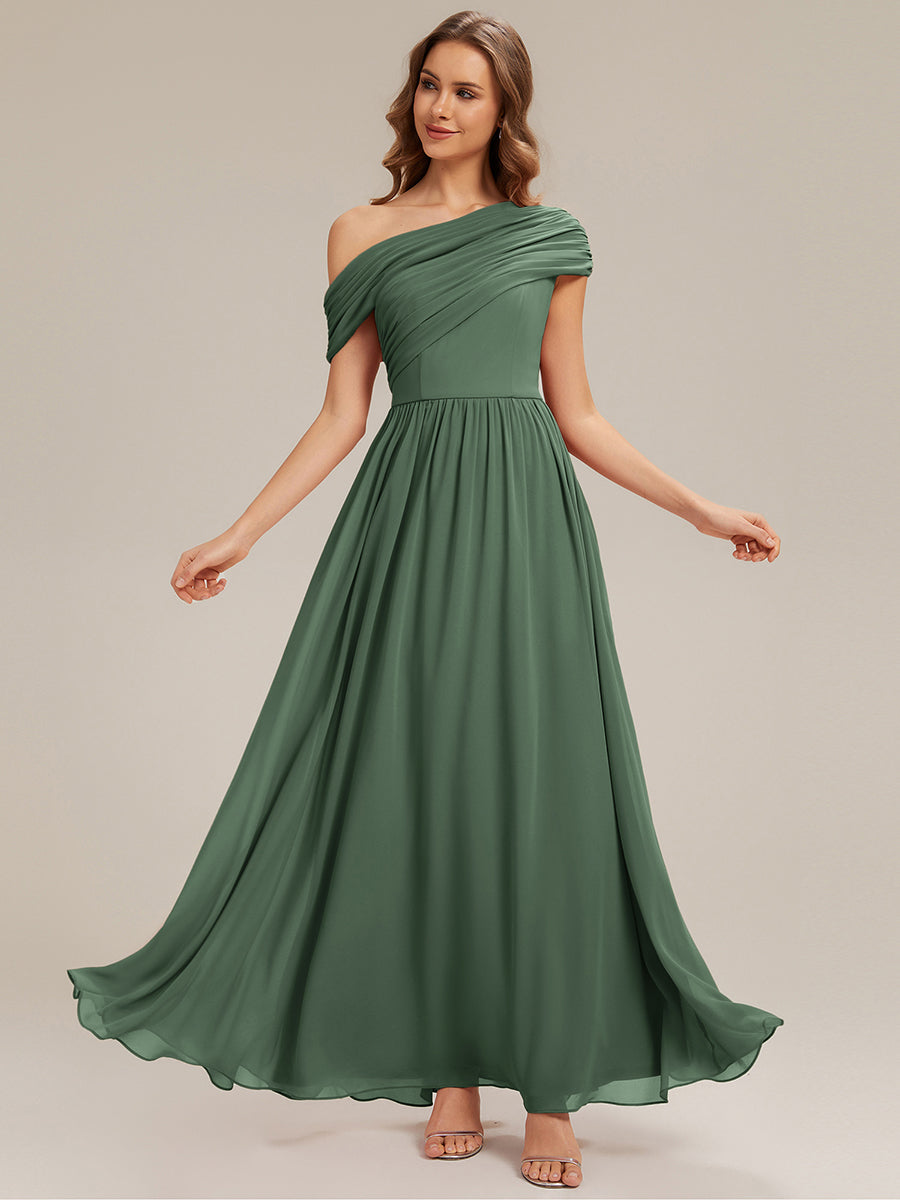 Gathered Chiffon Off the Shoulder Bridesmaid Dress #color_Eucalyptus