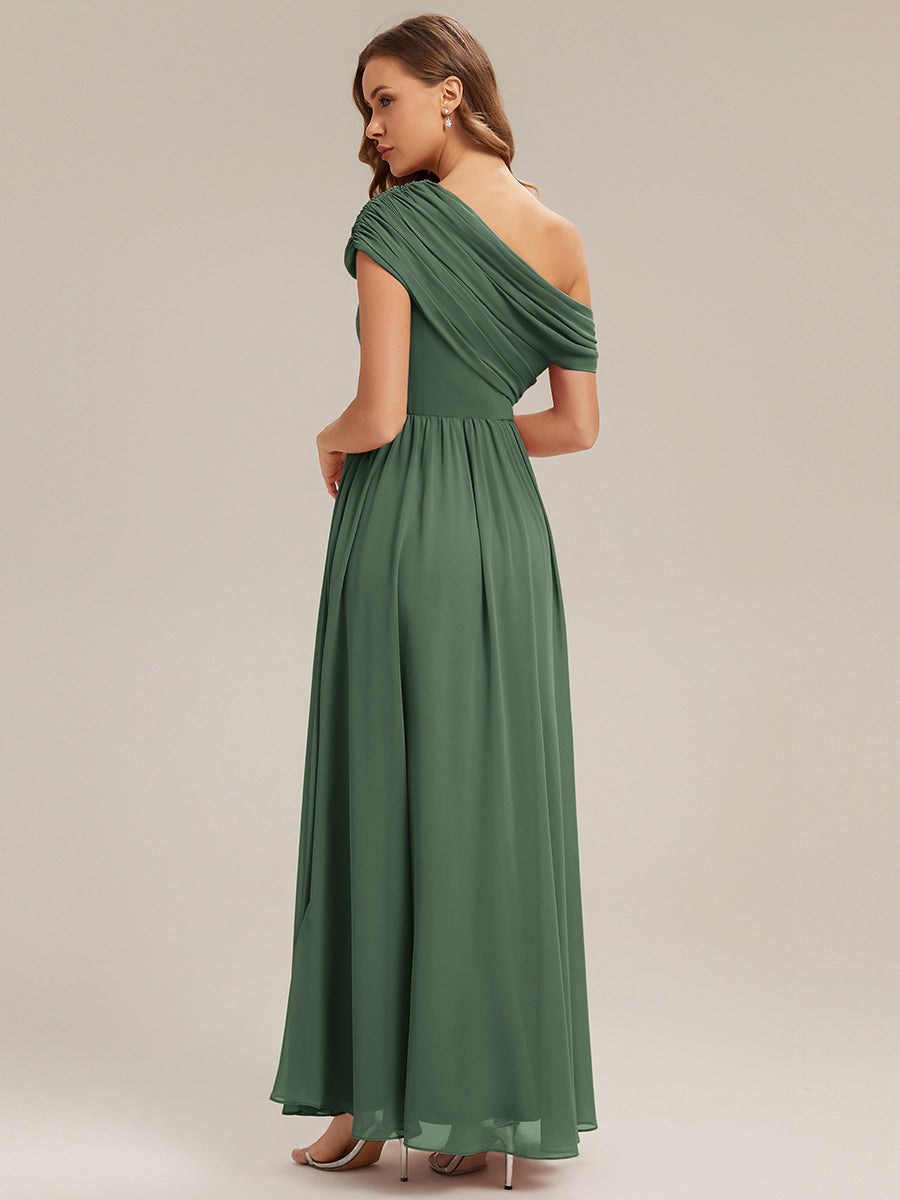Gathered Chiffon Off the Shoulder Bridesmaid Dress #color_Eucalyptus
