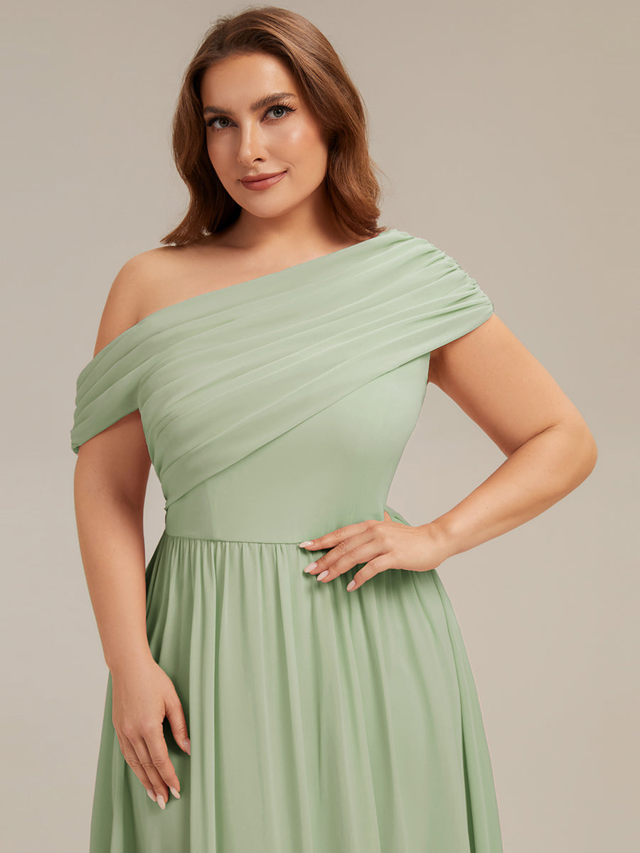 Gathered Chiffon Off the Shoulder Bridesmaid Dress #color_Mint Green