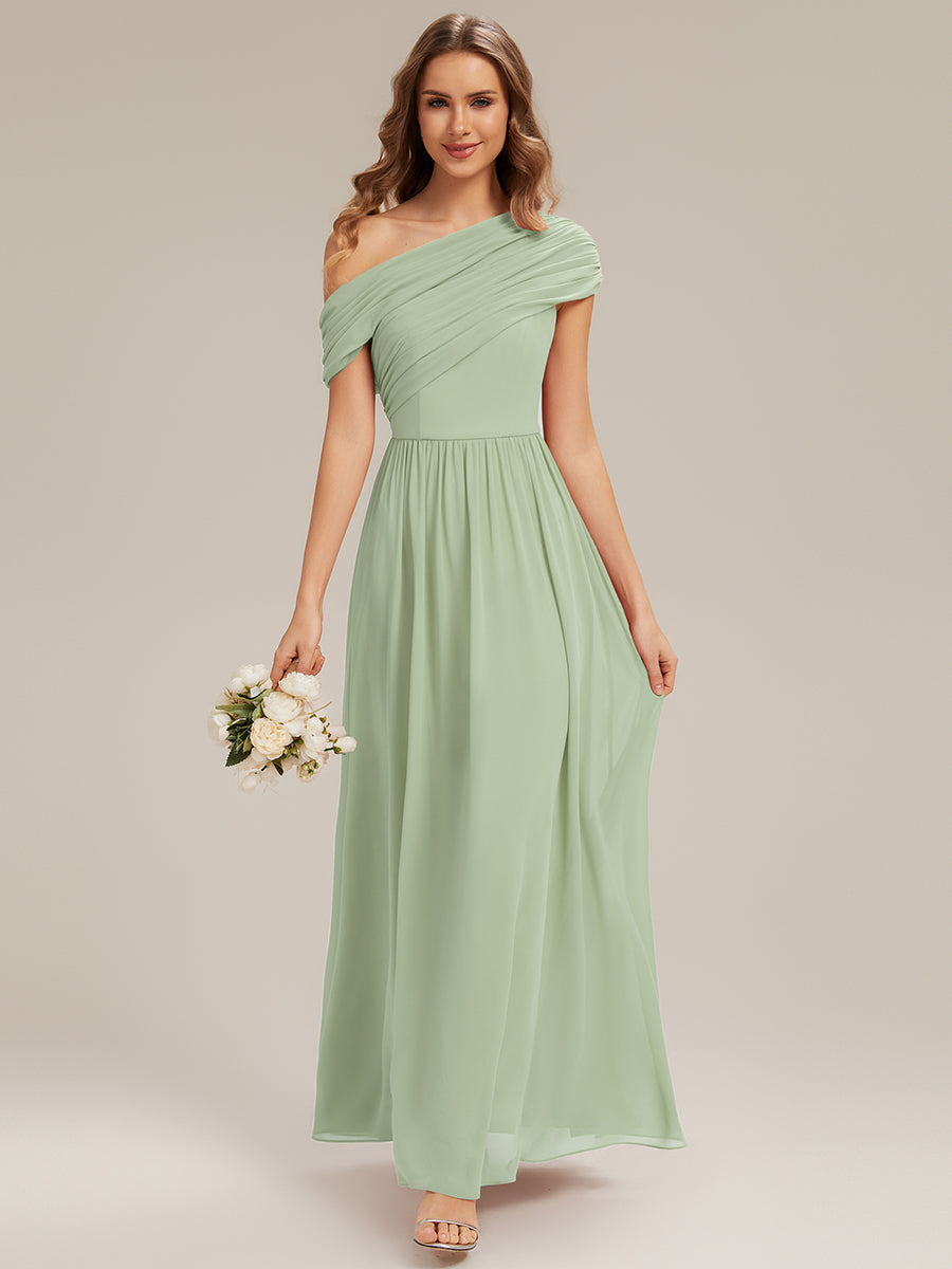 Gathered Chiffon Off the Shoulder Bridesmaid Dress #color_Mint Green