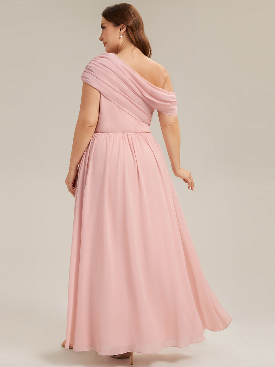 Plus Size Gathered Chiffon Bridesmaid Dress #color_Pink
