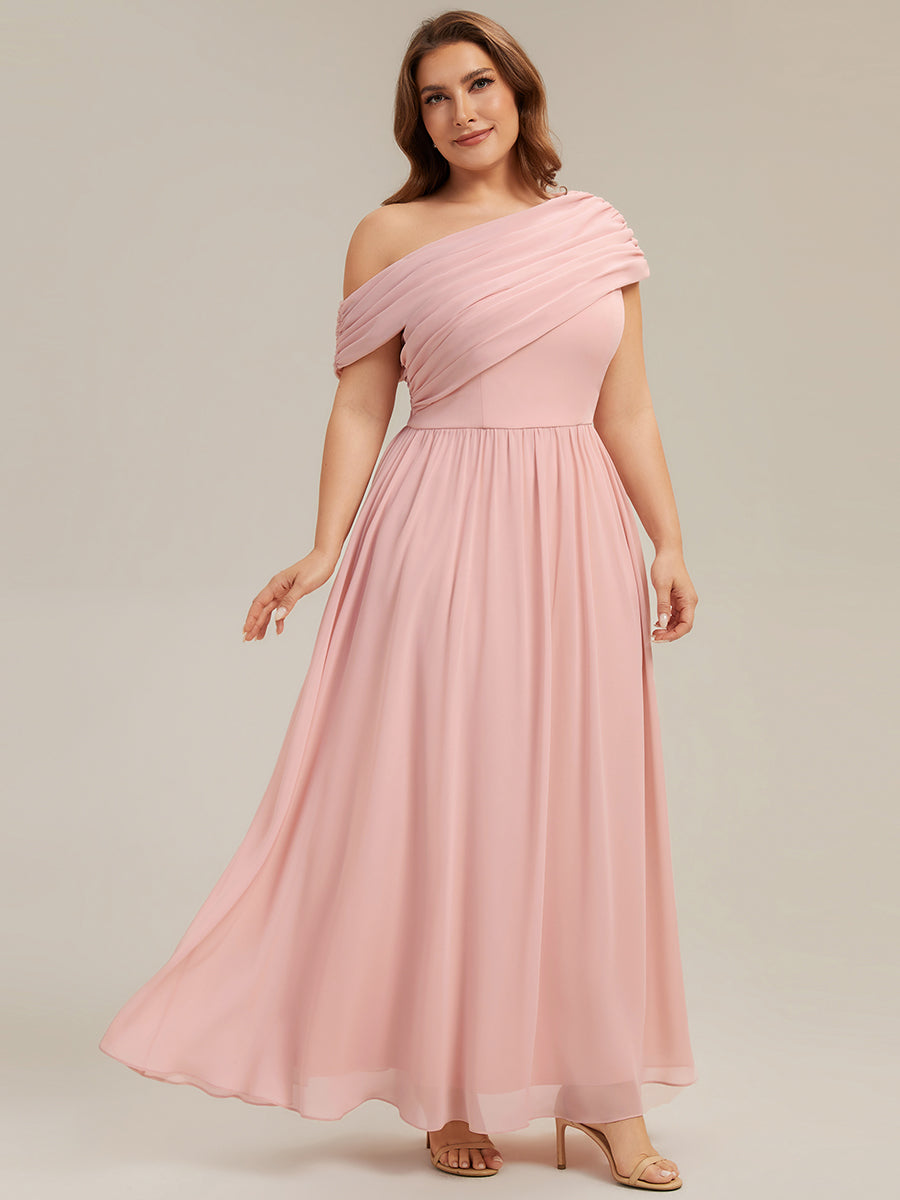 Plus Size Gathered Chiffon Bridesmaid Dress #color_Pink