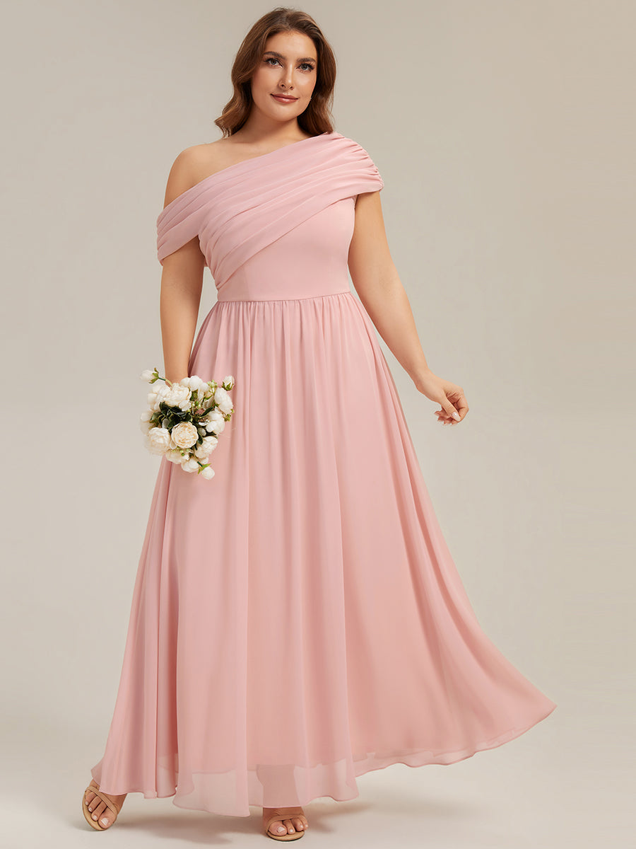 Plus Size Gathered Chiffon Bridesmaid Dress #color_Pink