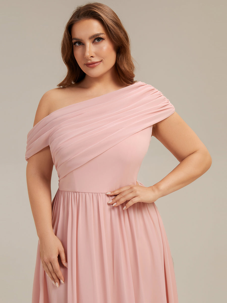 Plus Size Gathered Chiffon Bridesmaid Dress #color_Pink