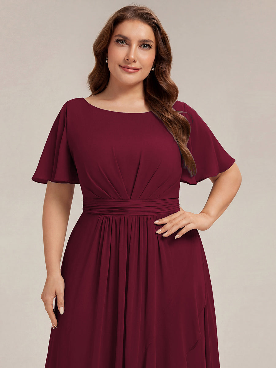 Plus Size High-Low Chiffon Wedding Guest Dress #color_Burgundy
