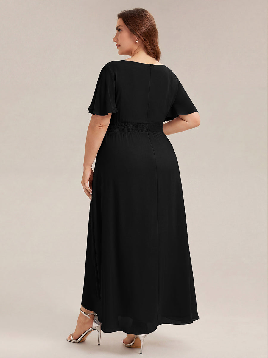 Plus Size High-Low Chiffon Wedding Guest Dress #color_Black
