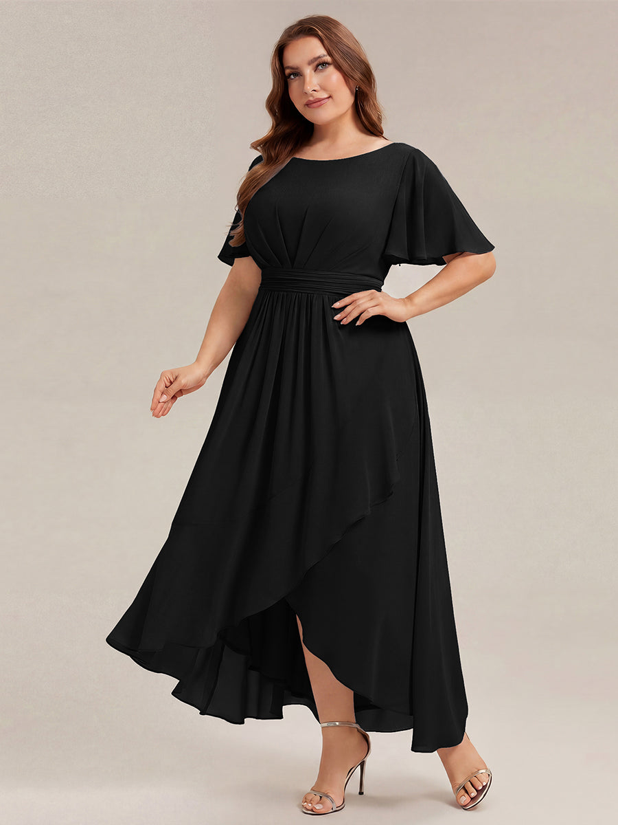 Plus Size High-Low Chiffon Wedding Guest Dress #color_Black