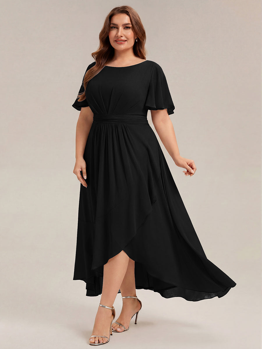 Plus Size High-Low Chiffon Wedding Guest Dress #color_Black