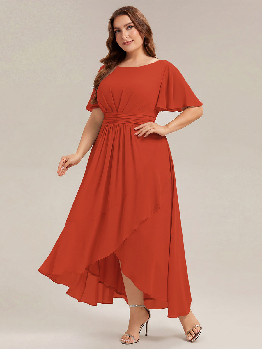 Plus Size High-Low Chiffon Wedding Guest Dress #color_Burnt Orange