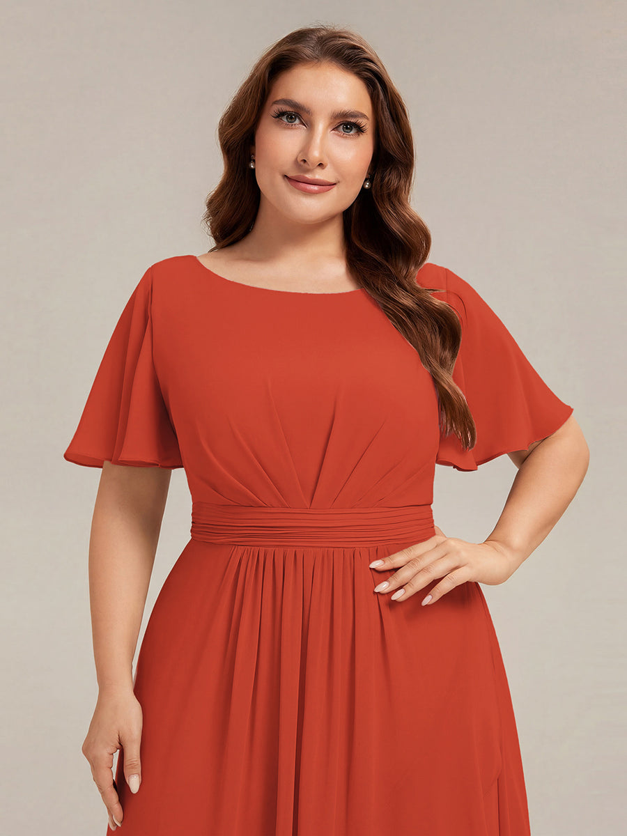 Plus Size High-Low Chiffon Wedding Guest Dress #color_Burnt Orange