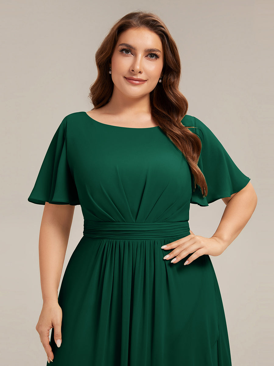 Chiffon Ruffle Short Sleeve Wedding Guest Dress #color_Dark Green