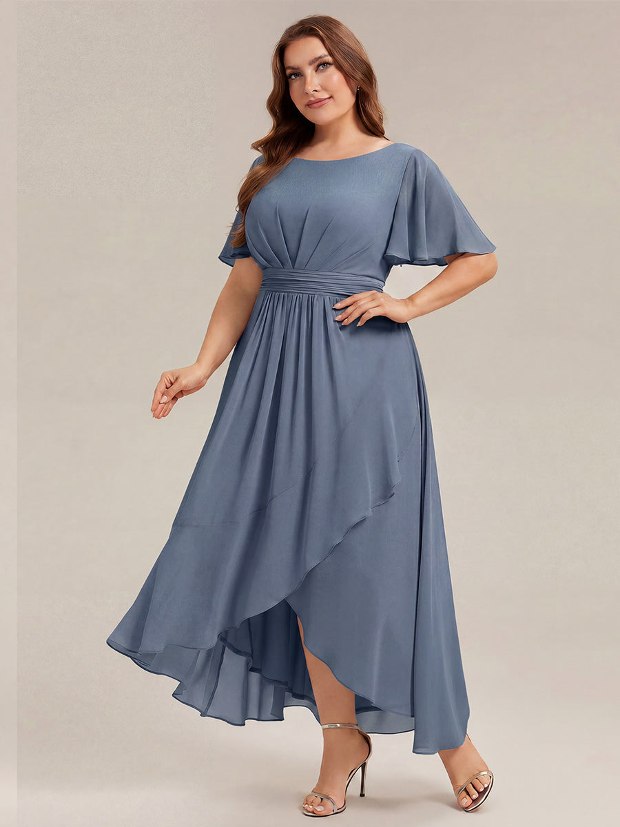 Plus Size High-Low Chiffon Wedding Guest Dress #color_Dusty Blue