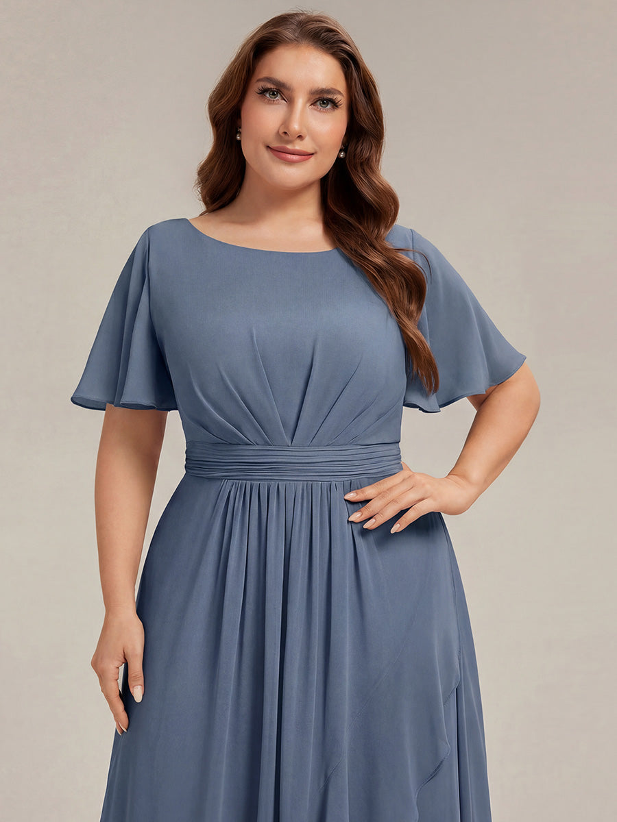 Plus Size High-Low Chiffon Wedding Guest Dress #color_Dusty Blue