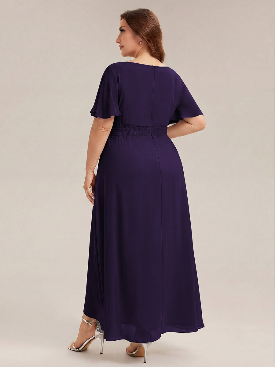 Plus Size High-Low Chiffon Wedding Guest Dress #color_Dark Purple
