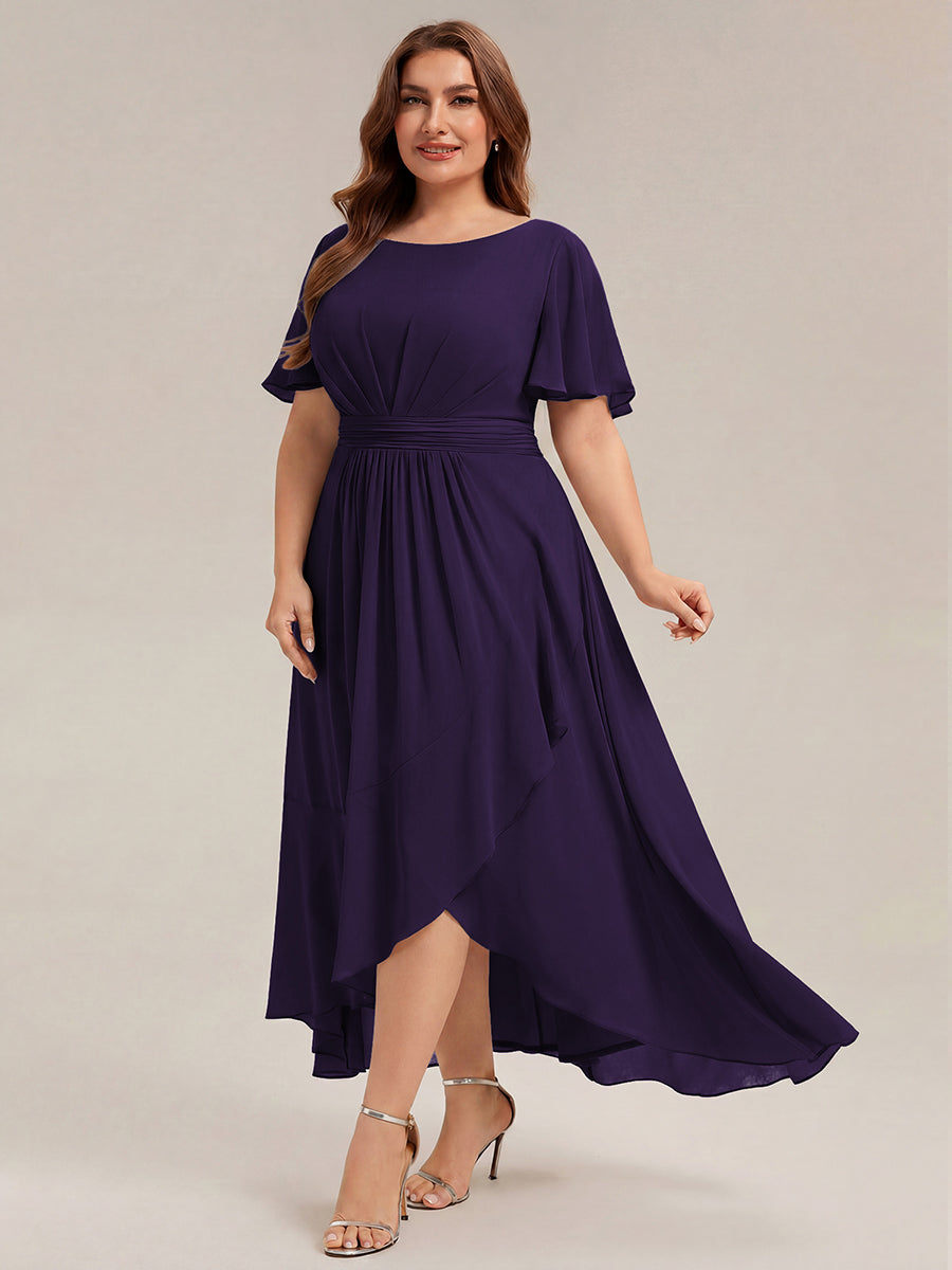 Plus Size High-Low Chiffon Wedding Guest Dress #color_Dark Purple