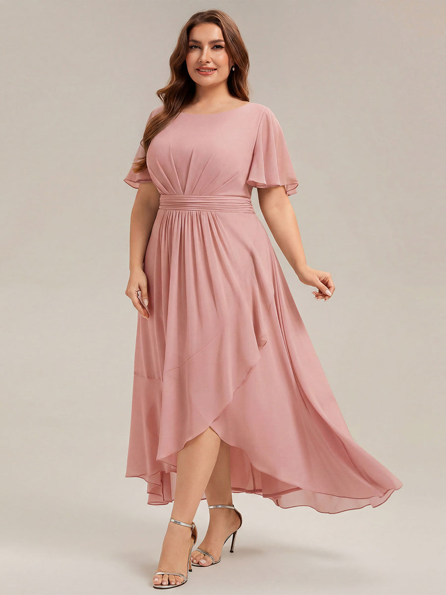 Plus Size High-Low Chiffon Wedding Guest Dress #color_Dusty Rose