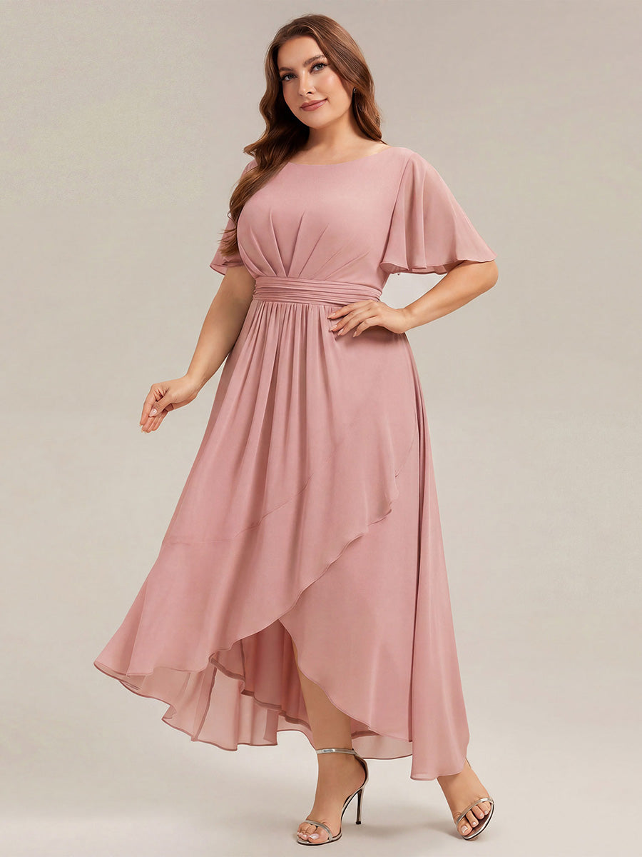 Plus Size High-Low Chiffon Wedding Guest Dress #color_Dusty Rose