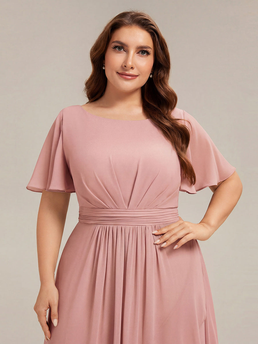 Plus Size High-Low Chiffon Wedding Guest Dress #color_Dusty Rose