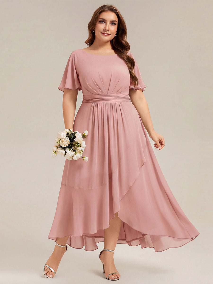 Plus Size High-Low Chiffon Wedding Guest Dress #color_Dusty Rose