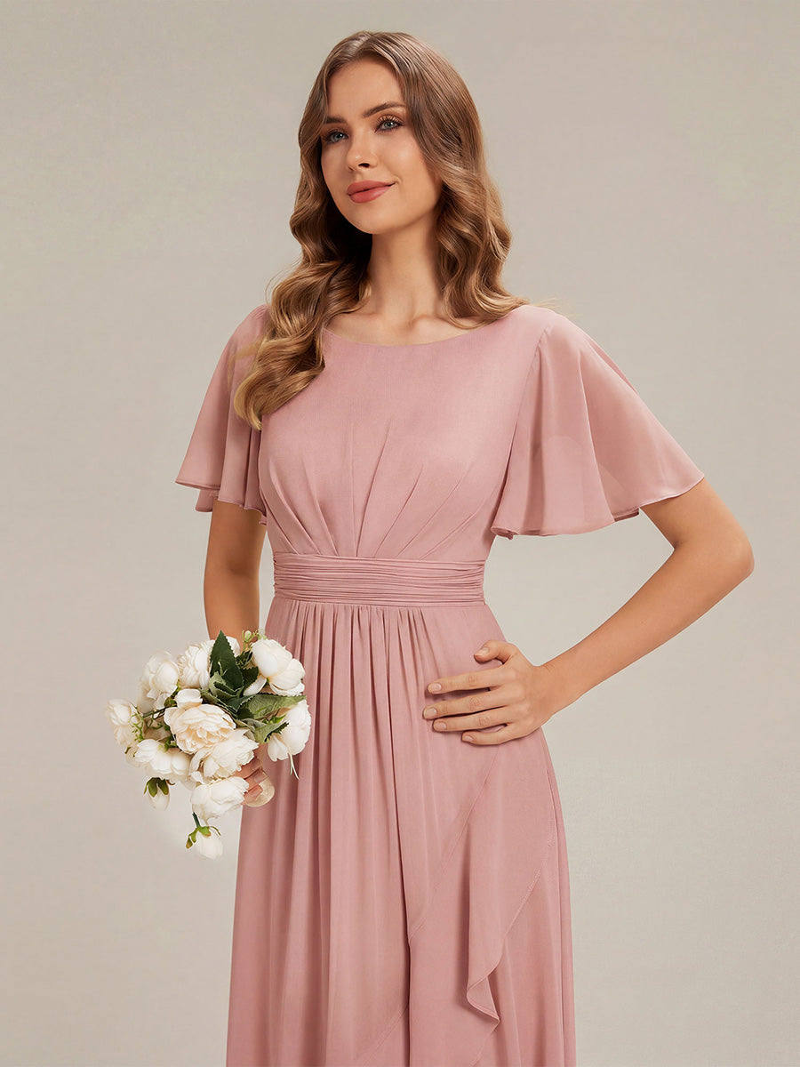 Chiffon Ruffle Short Sleeve Wedding Guest Dress #color_Dusty Rose