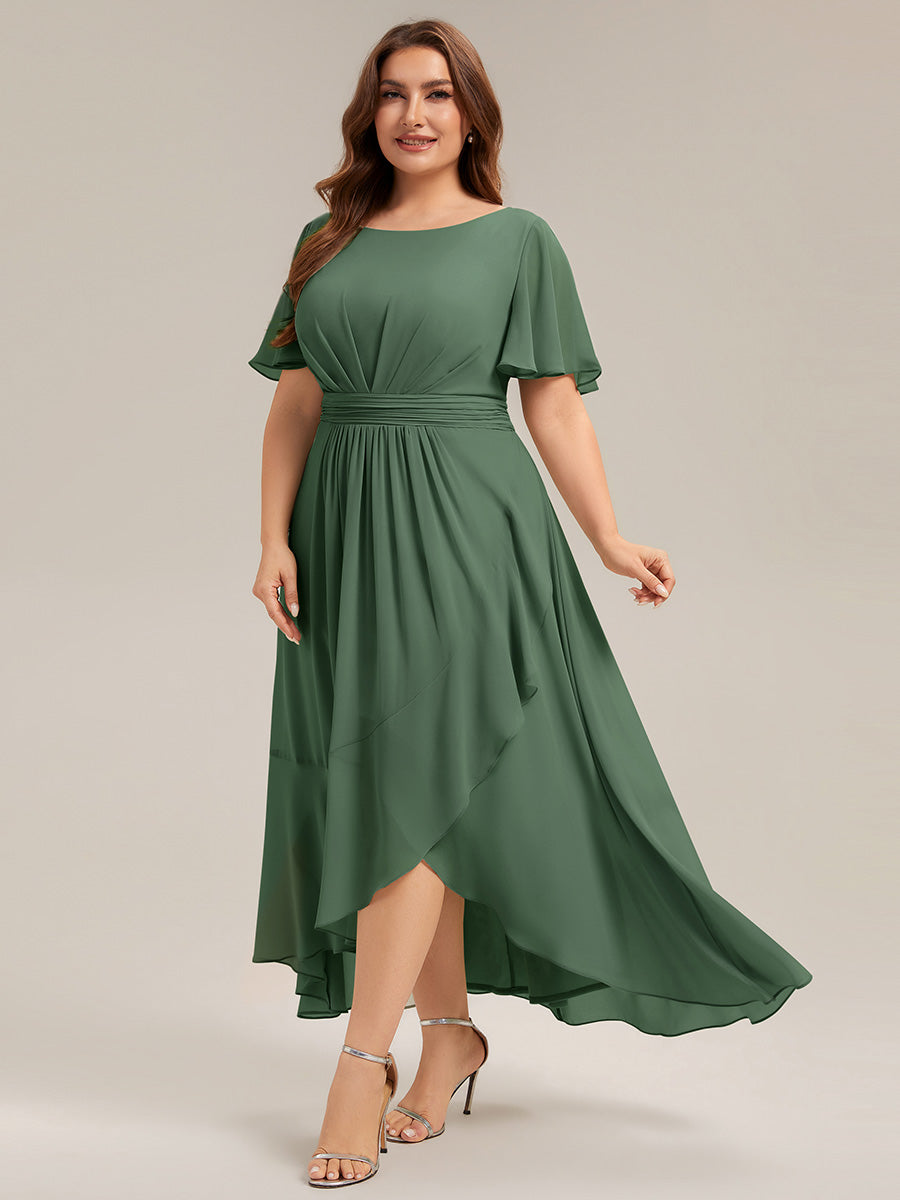Chiffon Ruffle Short Sleeve Wedding Guest Dress #color_Eucalyptus
