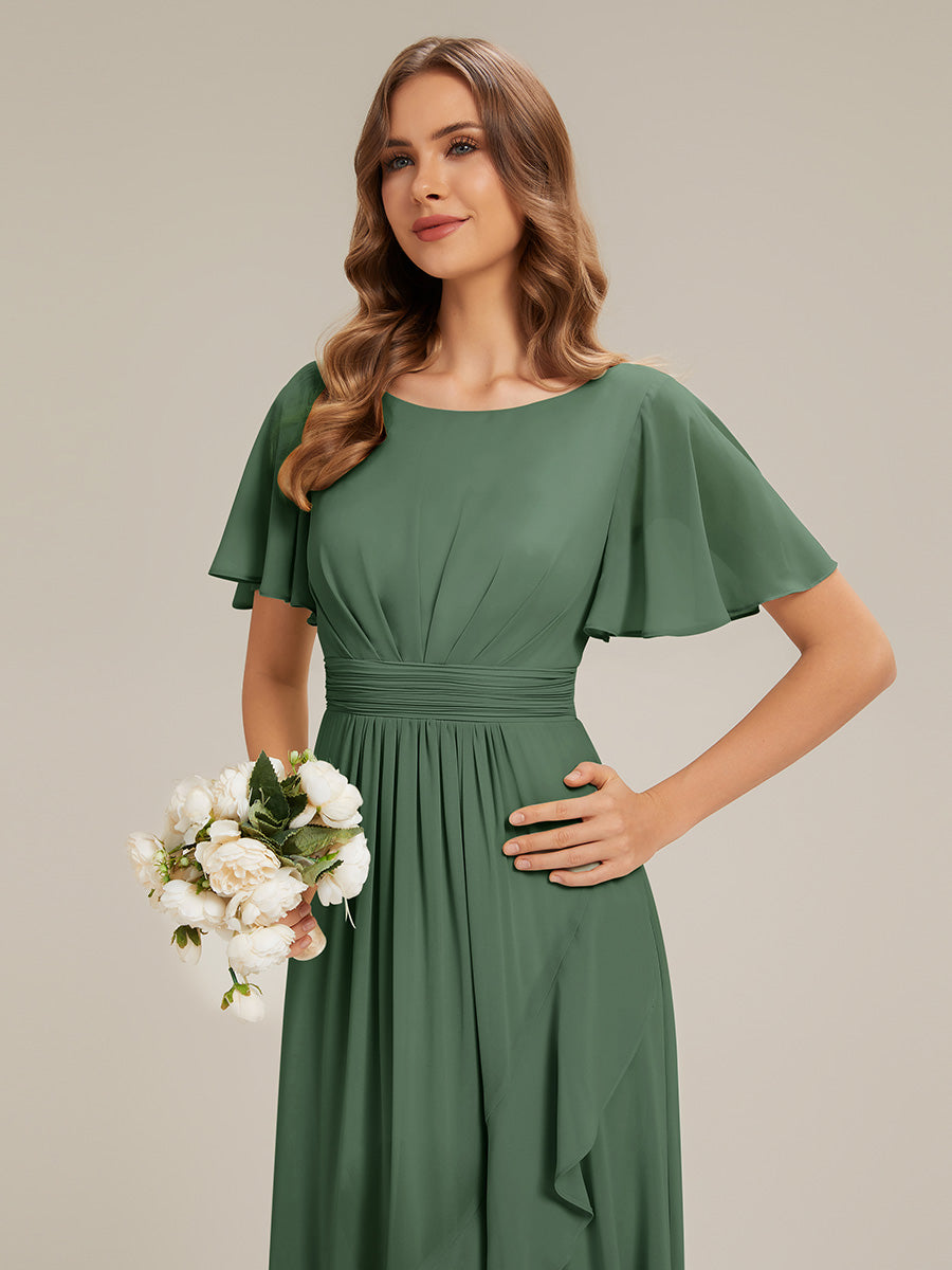Chiffon Ruffle Short Sleeve Wedding Guest Dress #color_Eucalyptus