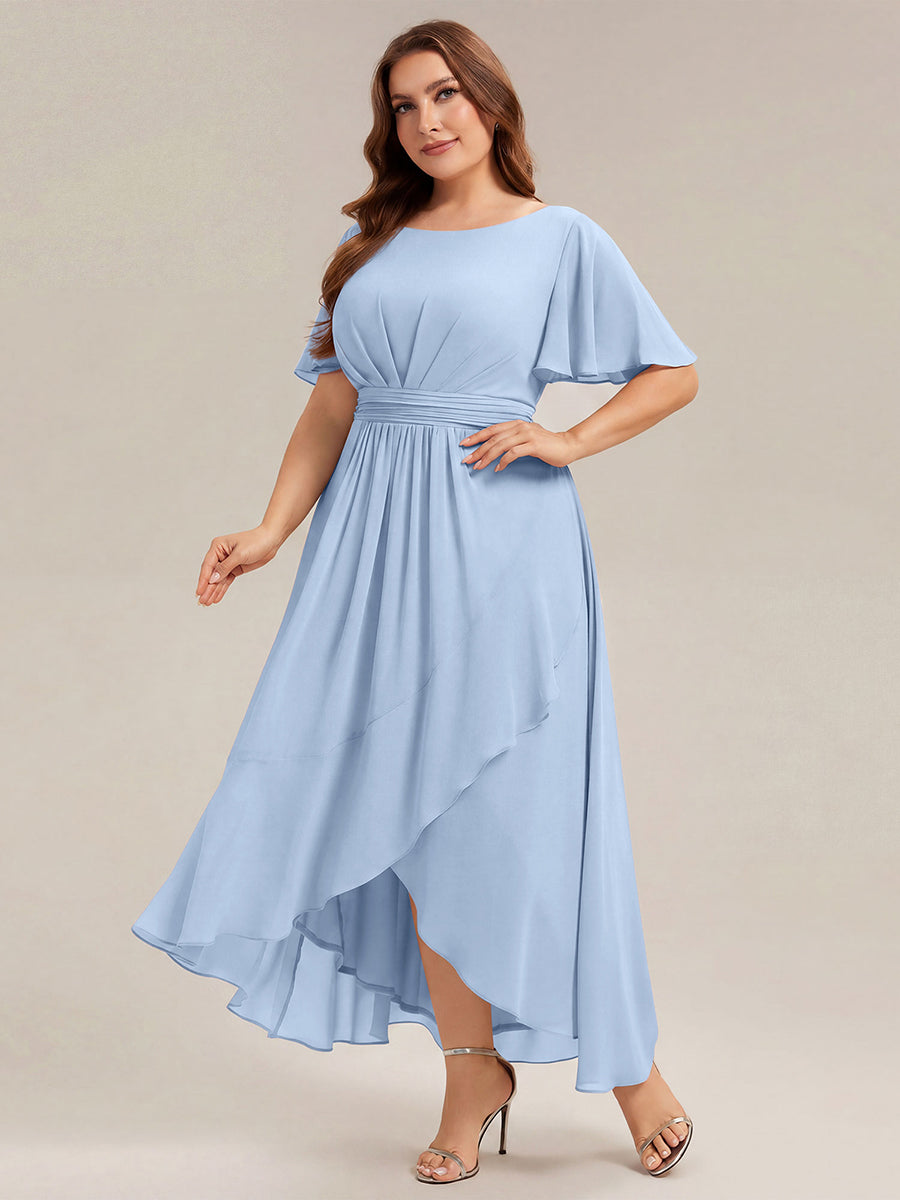 Plus Size High-Low Chiffon Wedding Guest Dress #color_Ice Blue