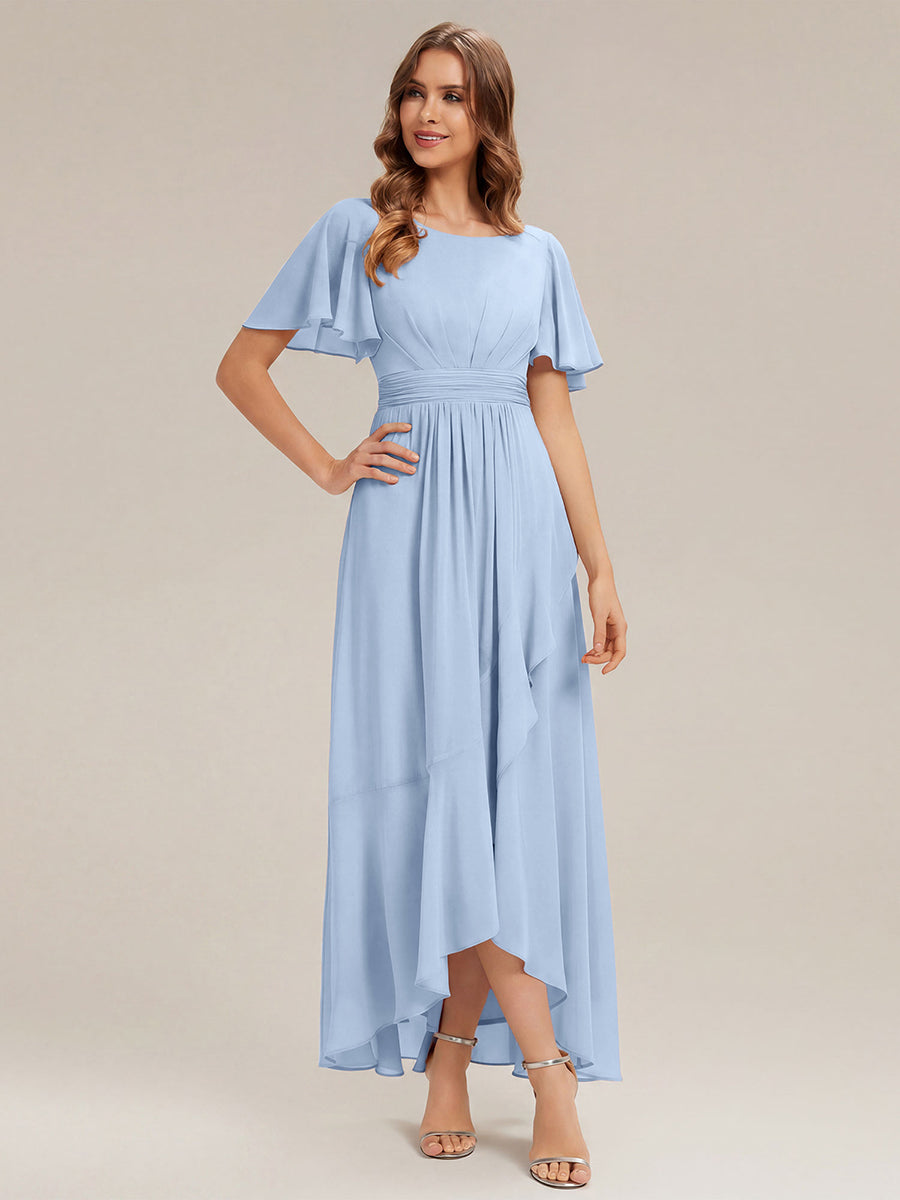 Chiffon Ruffle Short Sleeve Wedding Guest Dress #color_Ice Blue