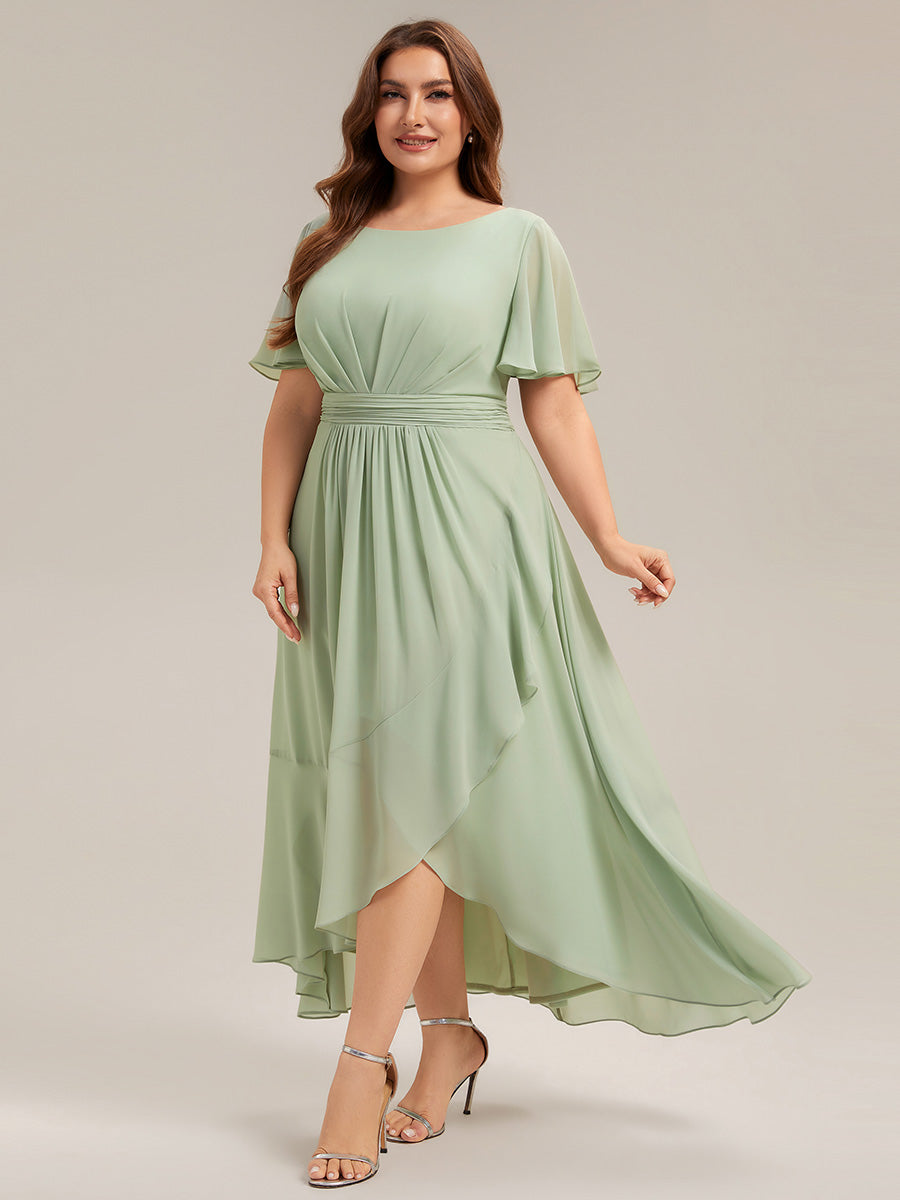 Chiffon Ruffle Short Sleeve Wedding Guest Dress #color_Mint Green