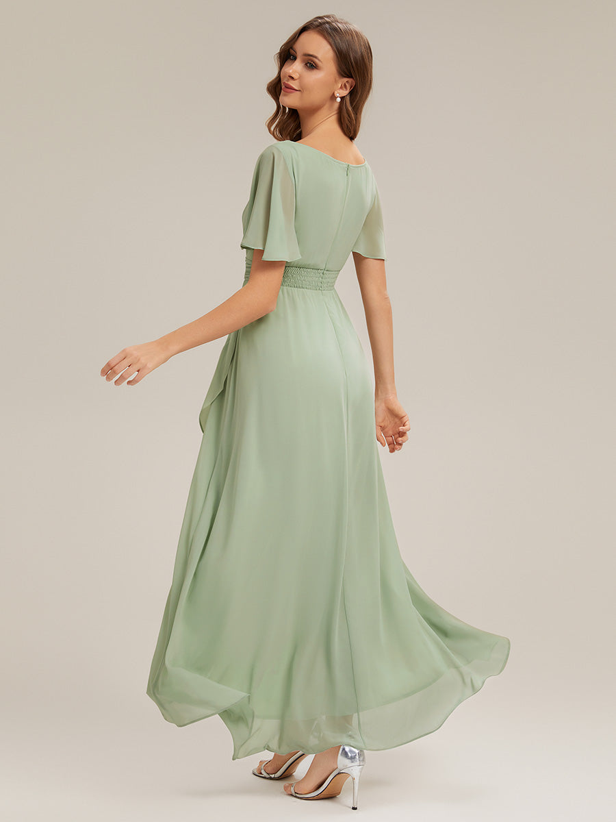 Chiffon Ruffle Short Sleeve Wedding Guest Dress #color_Mint Green