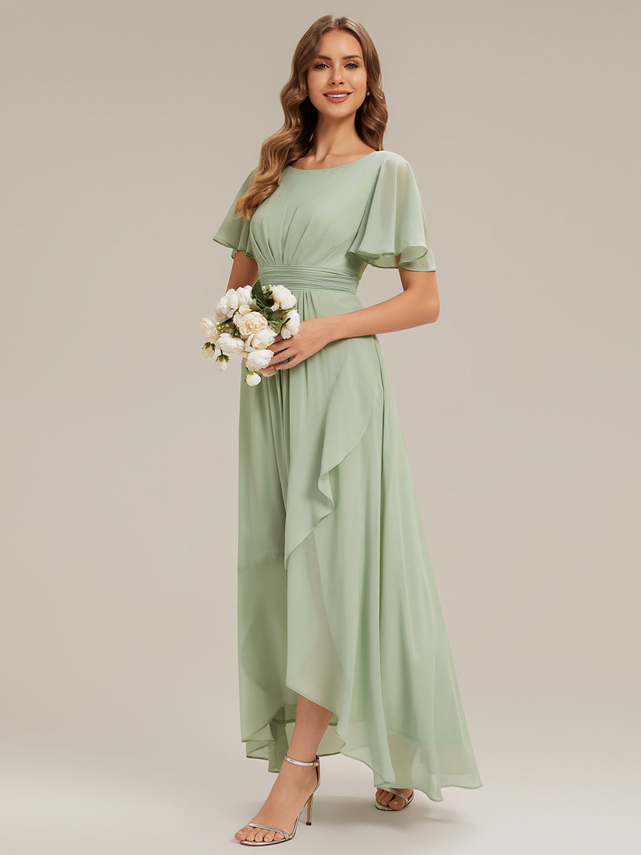 Chiffon Ruffle Short Sleeve Wedding Guest Dress #color_Mint Green