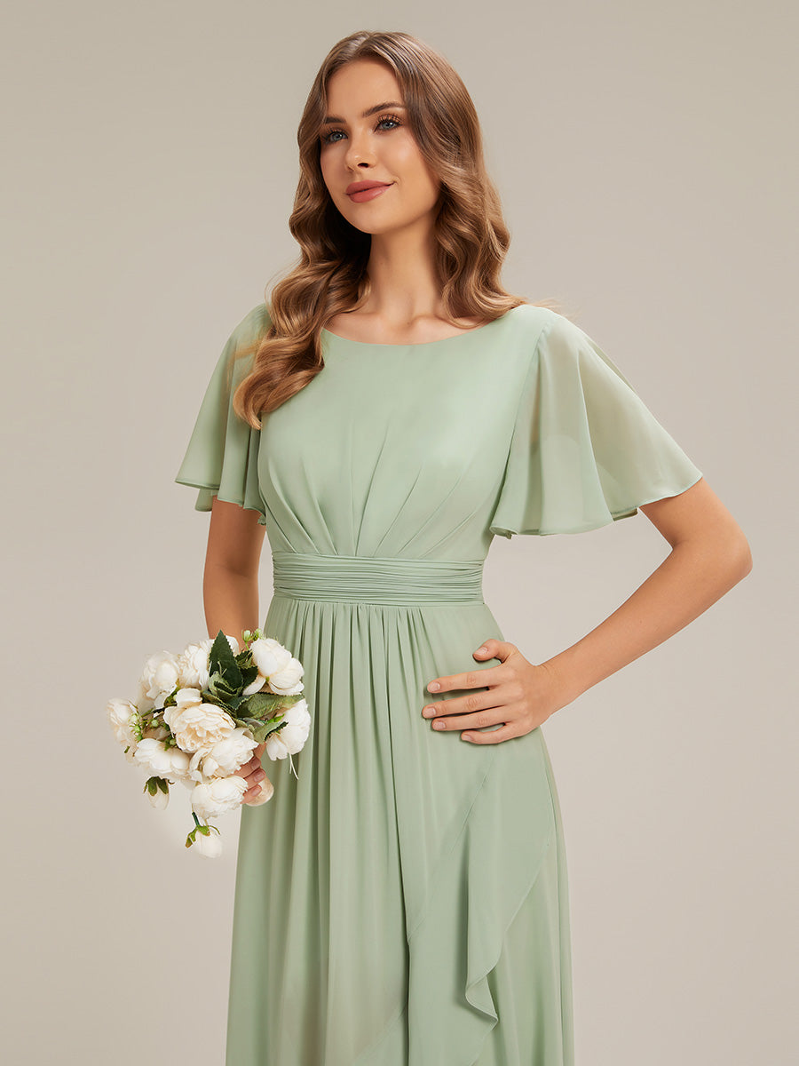 Chiffon Ruffle Short Sleeve Wedding Guest Dress #color_Mint Green