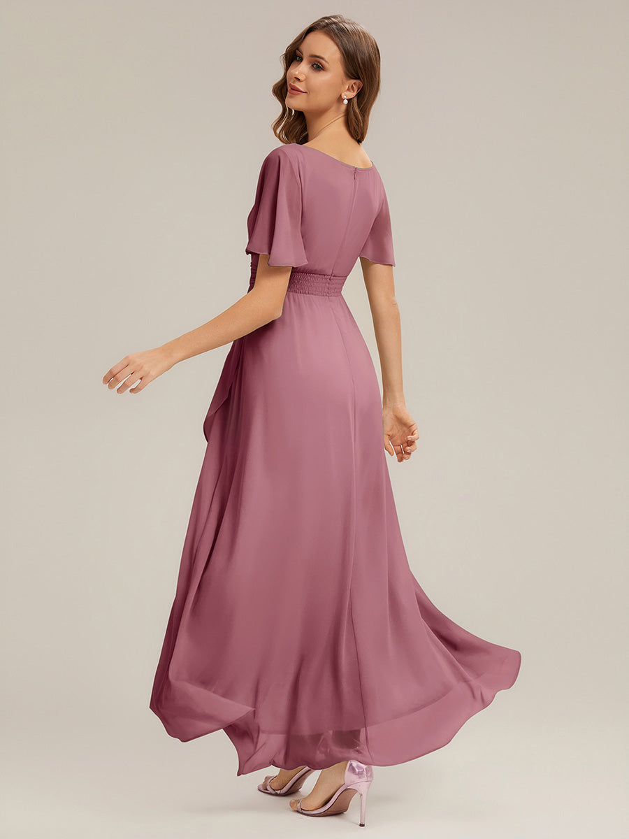 Chiffon Ruffle Short Sleeve Wedding Guest Dress #color_Purple Orchid
