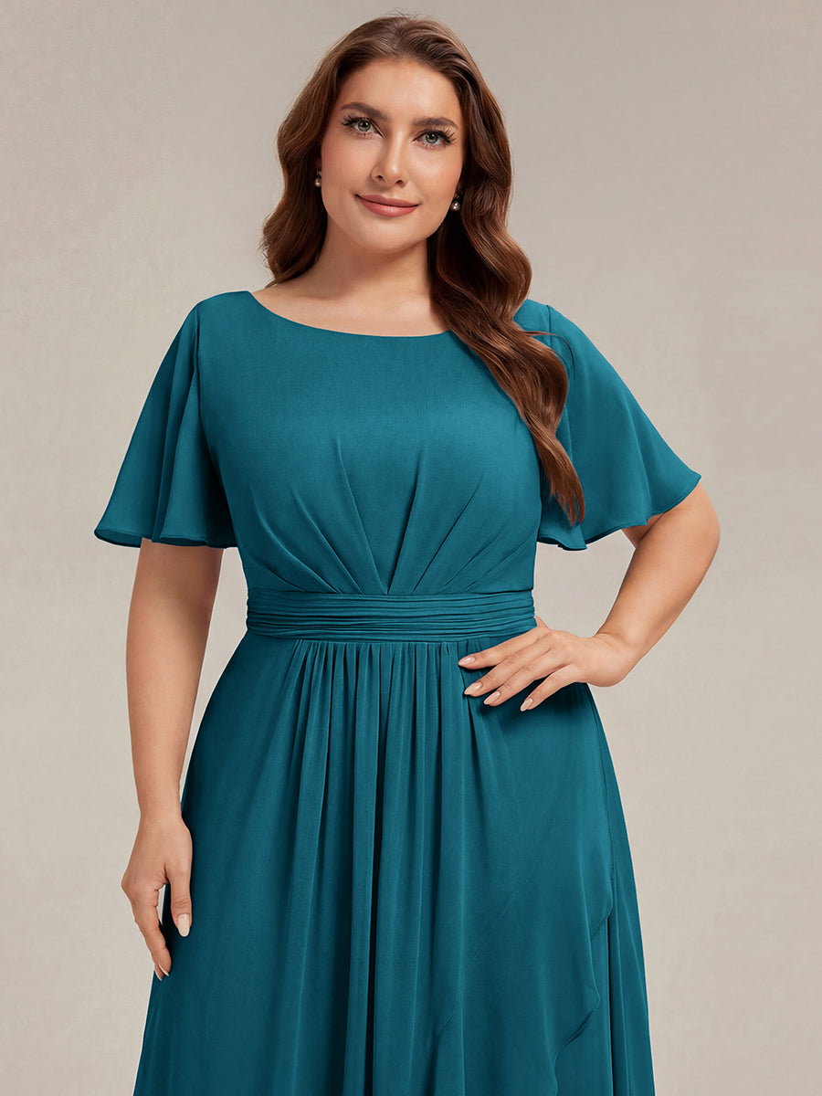 Plus Size High-Low Chiffon Wedding Guest Dress #color_Teal Blue
