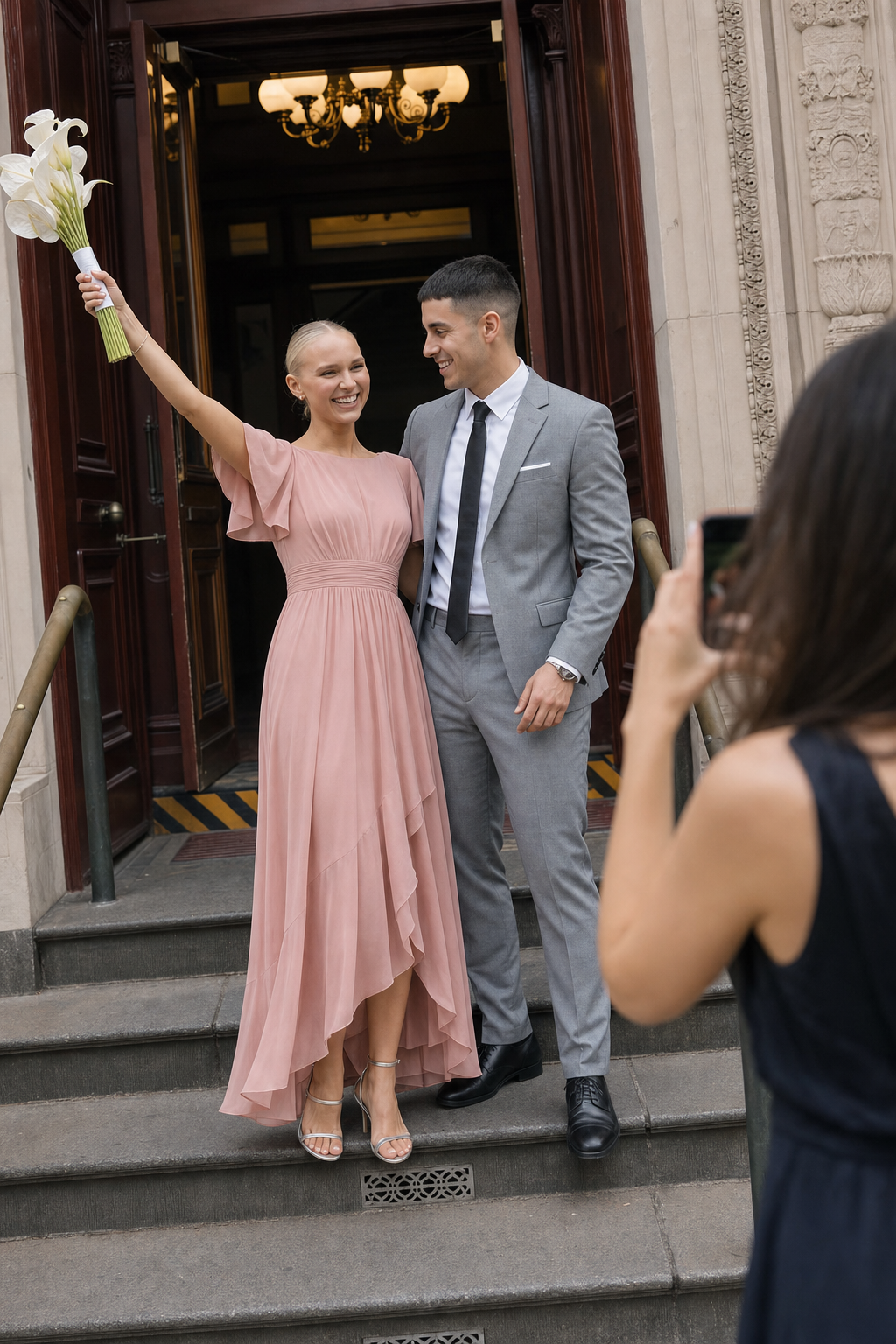 Chiffon Ruffle Short Sleeve Wedding Guest Dress #color_Dusty Rose