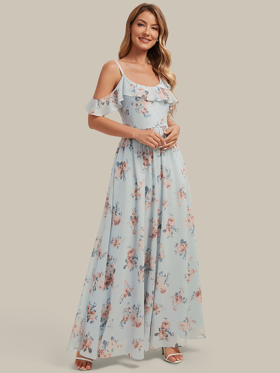 Cold Shoulder Chiffon Ruffle Sleeve Bridesmaid Dress #color_Amber Bloom