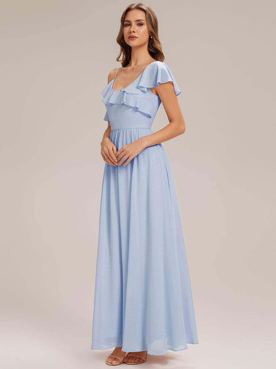Cold Shoulder Chiffon Ruffle Sleeve Bridesmaid Dress #color_Ice Blue