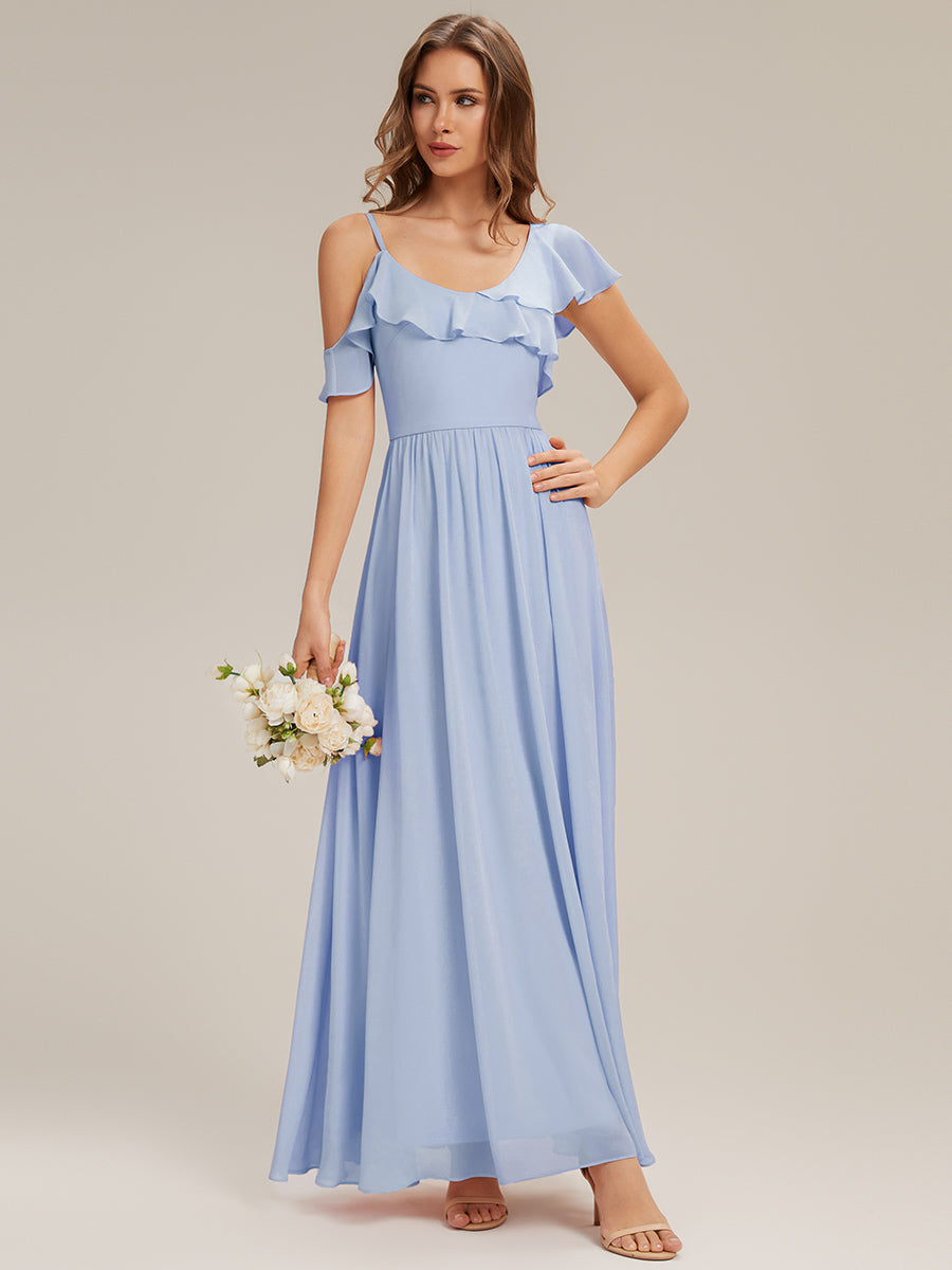 Cold Shoulder Chiffon Ruffle Sleeve Bridesmaid Dress #color_Ice Blue