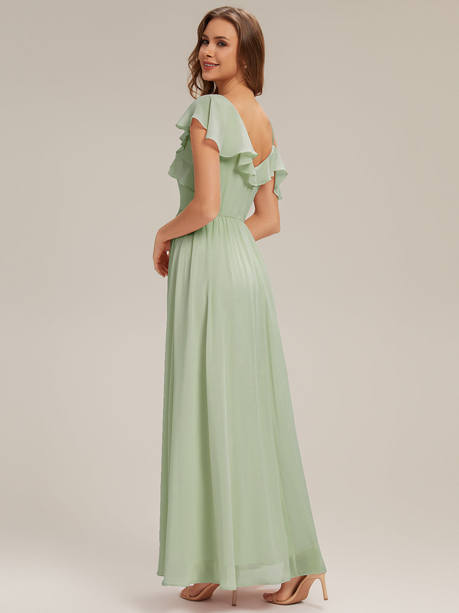 Cold Shoulder Chiffon Ruffle Sleeve Bridesmaid Dress #color_Mint Green