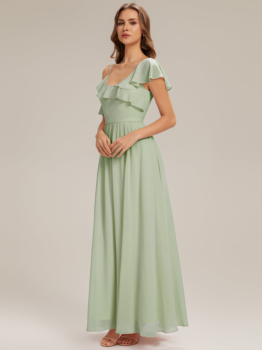 Cold Shoulder Chiffon Ruffle Sleeve Bridesmaid Dress #color_Mint Green