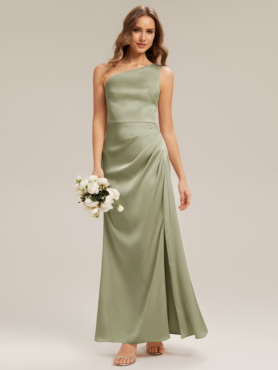Thigh-High Slit Satin Sleeveless Bridesmaid Dress #color_Sage Green