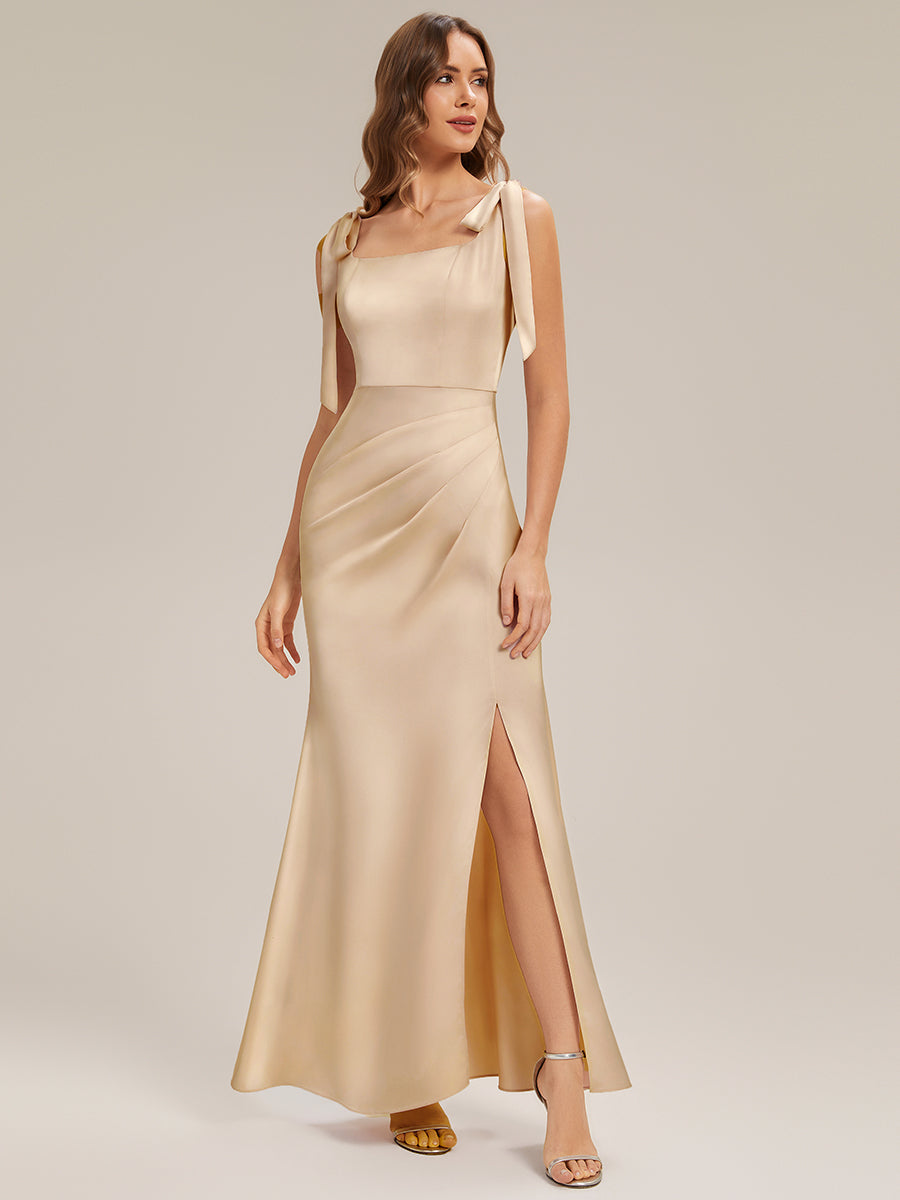 Flowing Ribbons Satin Sleeveless Bridesmaid Dress #color_Champagne