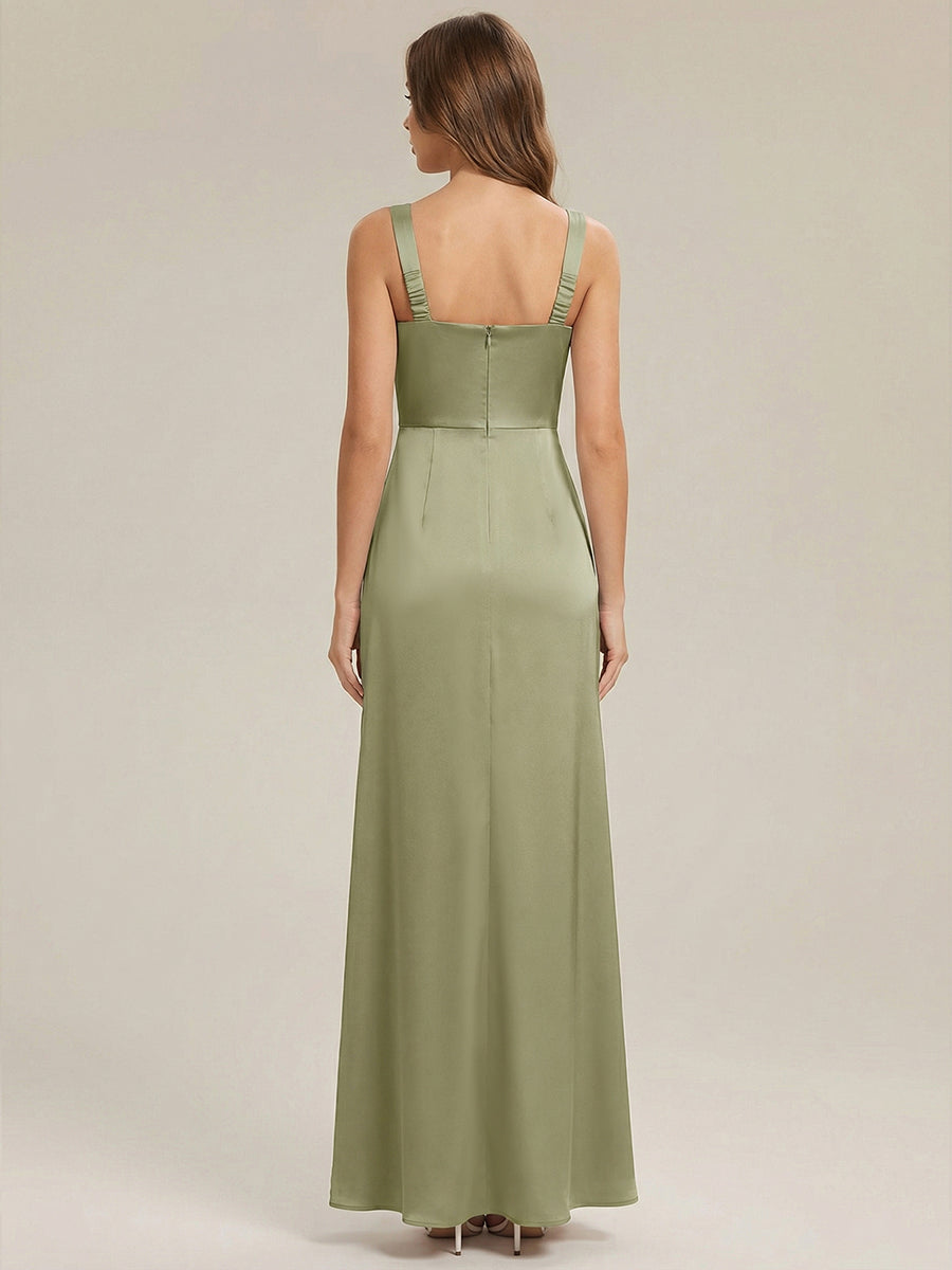 Flowing Ribbons Satin Sleeveless Bridesmaid Dress #color_Sage Green