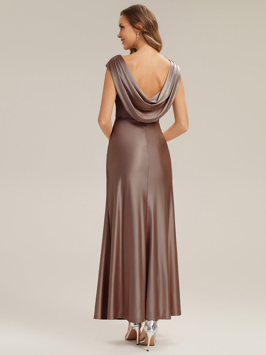 Bodycon Satin Cap Sleeve Bridesmaid Dress #color_Brown
