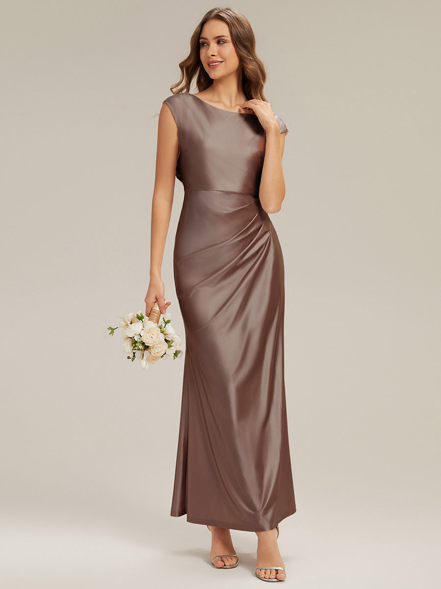 Bodycon Satin Cap Sleeve Bridesmaid Dress #color_Brown