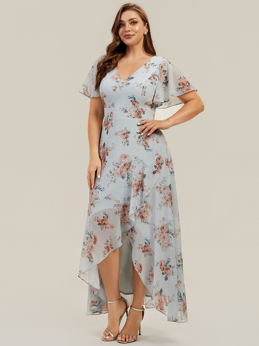 High Low Chiffon Ruffle Sleeve Bridesmaid Dress #color_Amber Bloom