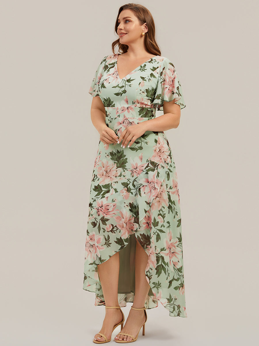 Plus Size Ruched Chiffon Bridesmaid Dress #color_Light Green Floral