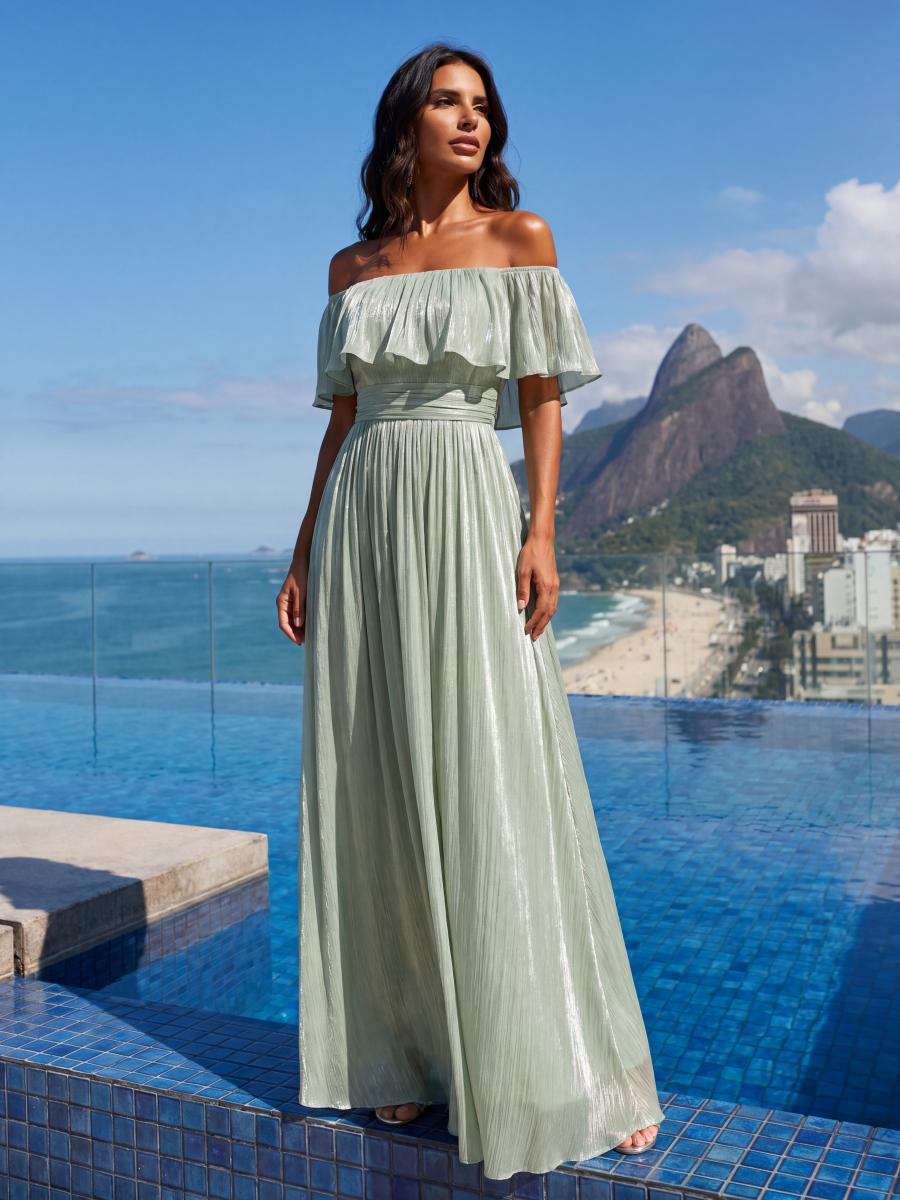 Sea-island Chiffon Drop Shoulder Sleeve A-Line Bridesmaid Dress #color_Mint Green