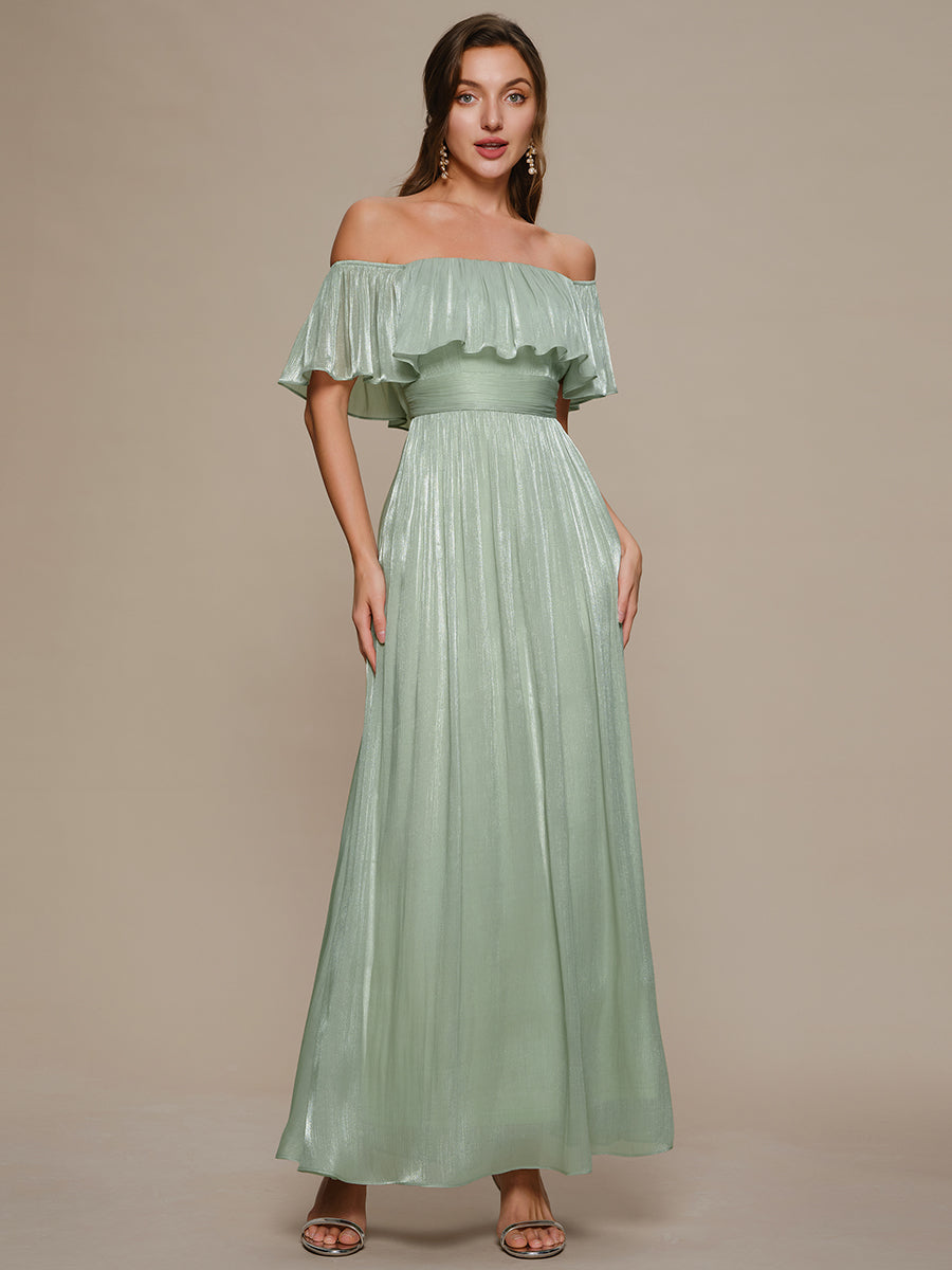 Sea-island Chiffon Drop Shoulder Sleeve A-Line Bridesmaid Dress #color_Mint Green