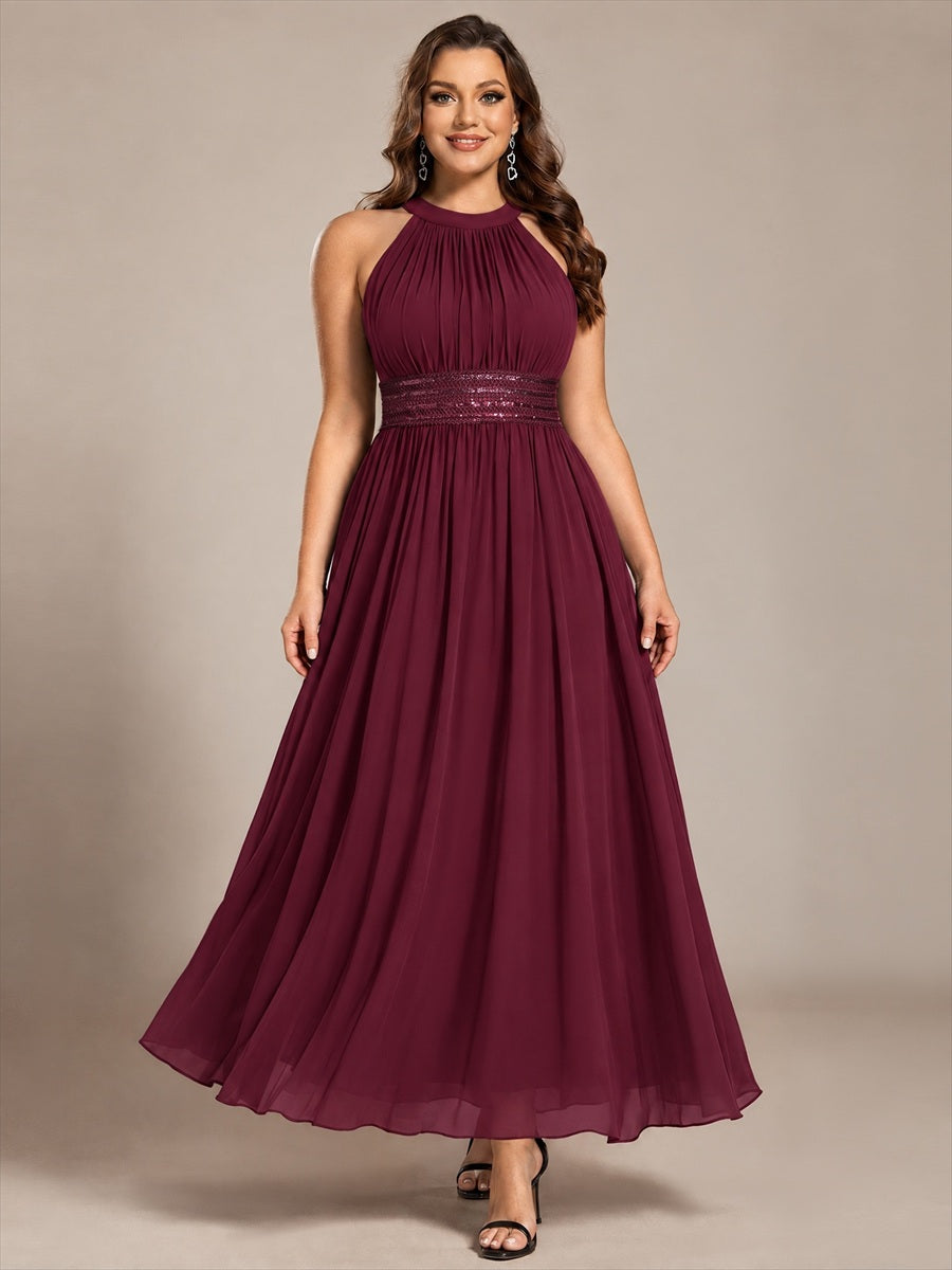 Chiffon Halter Sleeveless A-Line Bridesmaid Dress #color_Burgundy